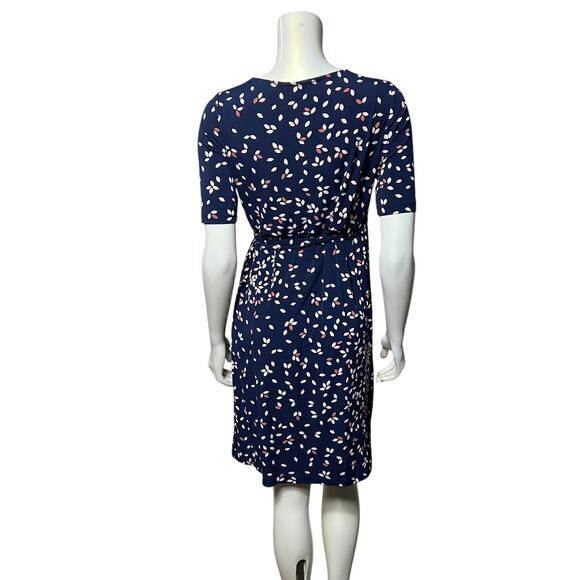 Motherhood Maternity Navy Leaf Print Wrap Dress Knee Length Belted Size Small - Picture 4 of 6